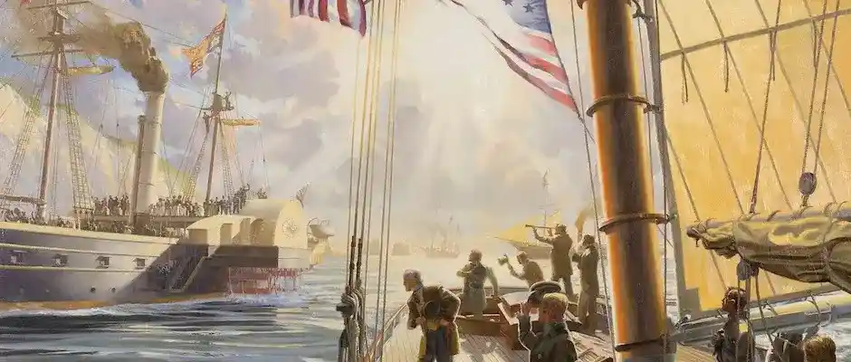 MERICA salutes Queen Victoria after victory, watching from the royal yacht