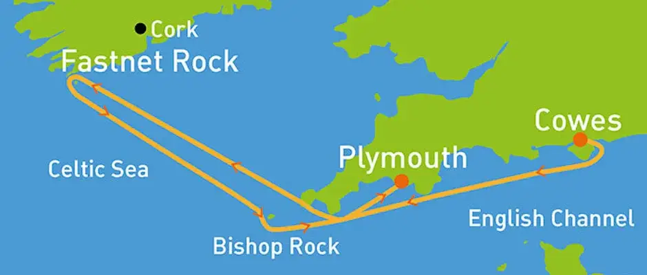 The course of the Fastnet Race round Fastnet Rock