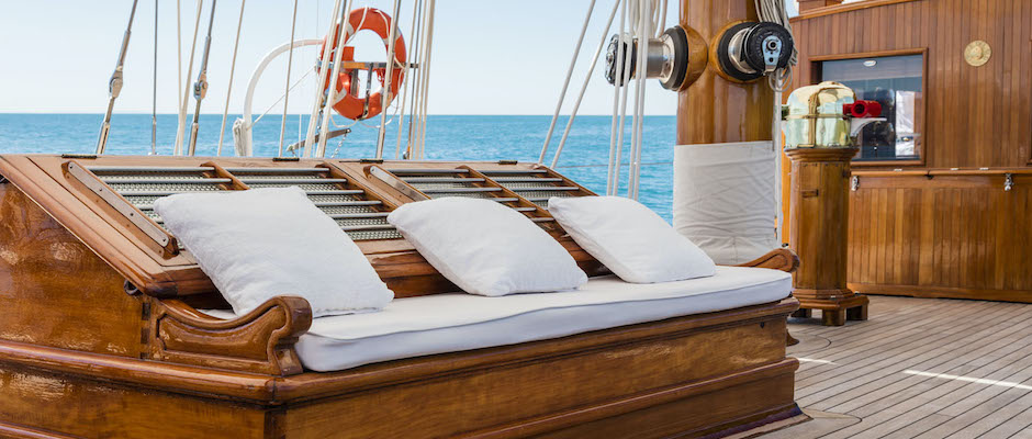 Curved and brass details on a classic sailing yacht