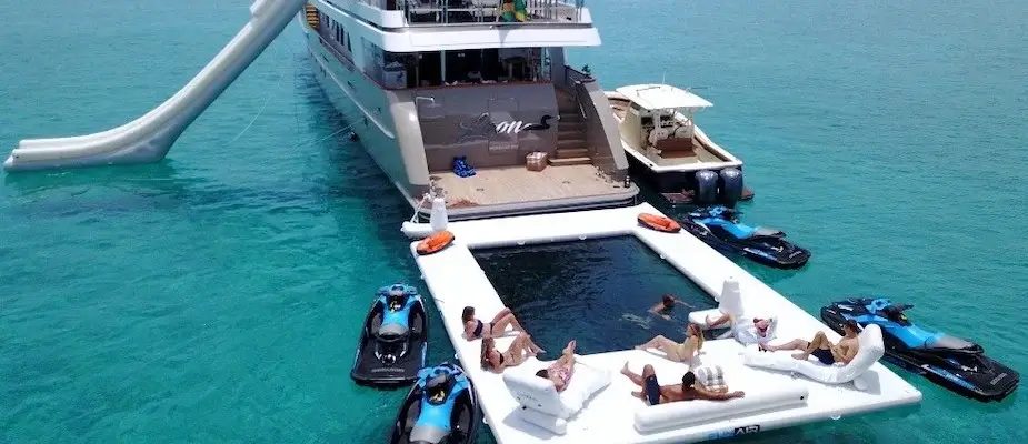 Relaxing on a Yacht with many watertoys
