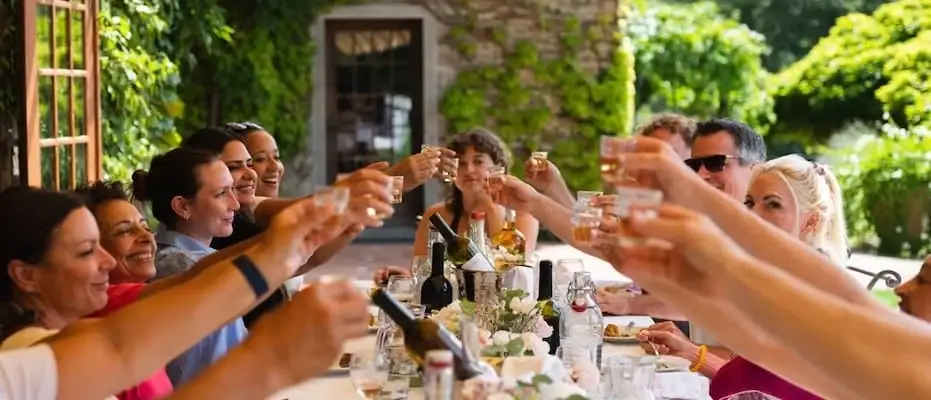 People having fun together while having food in Italy